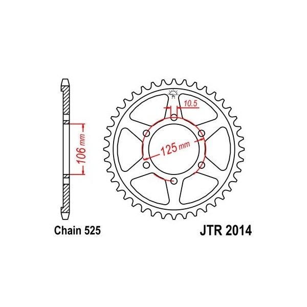 Couronne acier 50 dents JT Sprockets type 2014 chaîne 525 