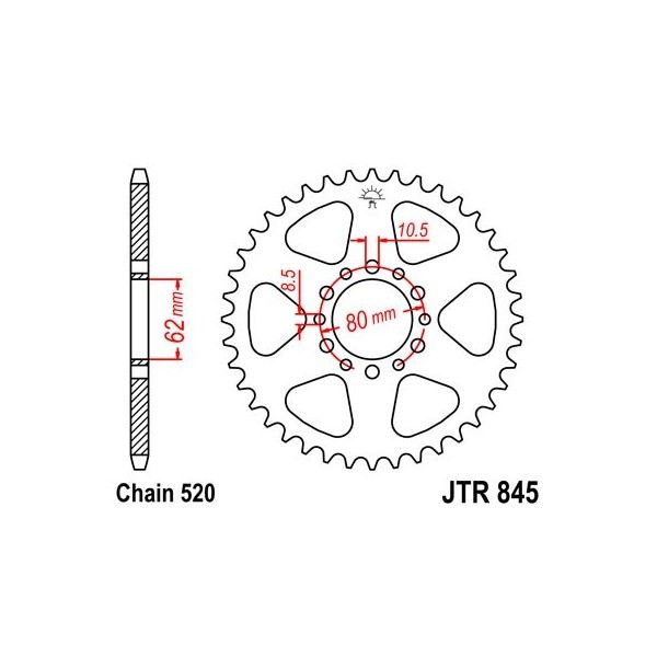 Couronne acier 46 dents JT Sprockets type 845 chaîne 520 Yamaha 