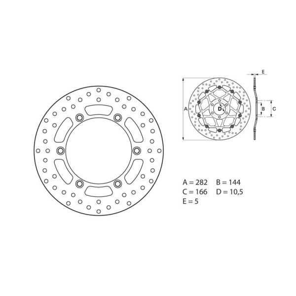 Disque de frein arrière Brembo Serie ORO rond fixe Moto Guzzi 1100 V11/SPORT