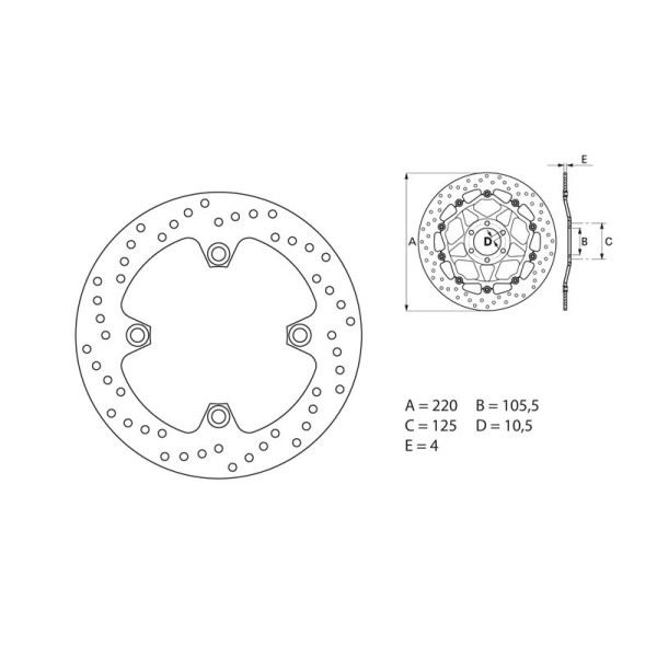 Disque de frein arrière Brembo Serie ORO rond fixe Honda CBR 125 R