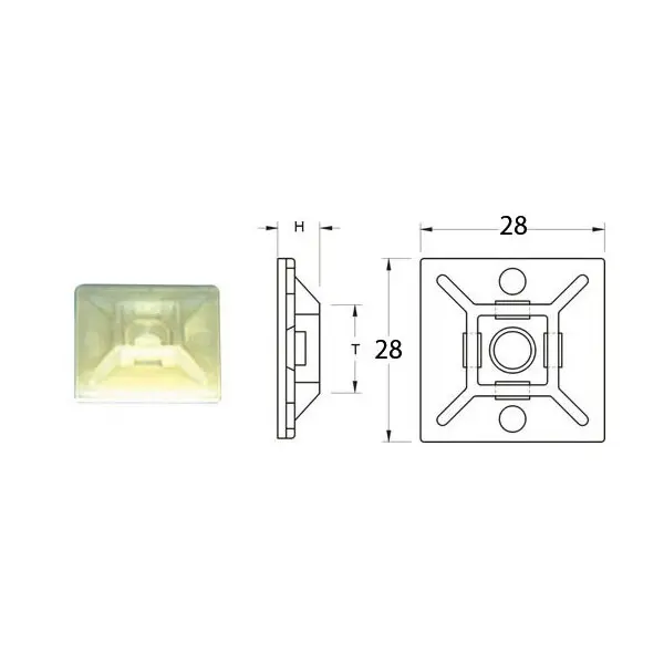 Attaches adhésives BIHR 28x28mm blanc pour collier nylon