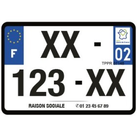 Plaque d'immatriculation 210X145 Dept.02 N° imprimés avec Raison Sociale de votre magasin