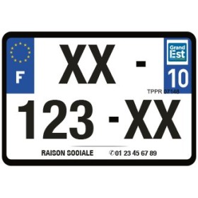 Plaque d'immatriculation 210X145 Dept.10 N° imprimés avec Raison Sociale de votre magasin