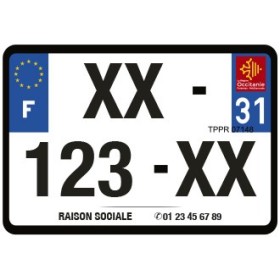 Plaque d'immatriculation 210X145 Dept.31 N° imprimés avec Raison Sociale de votre magasin