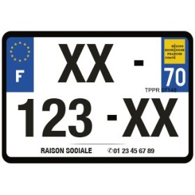 Plaque d'immatriculation 210X145 Dept.70 N° imprimés avec Raison Sociale de votre magasin