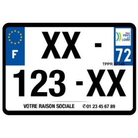 Plaque d'immatriculation 210X145 Dept.72 N° imprimés avec Raison Sociale de votre magasin