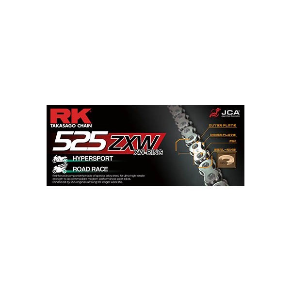 CHAINE RK 525ZXW 106 MAILLONS avec Attache à River. CHAINE.525.XW'RING.ULTRA.RENFORCEE 