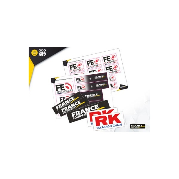 Pack Stickers Transmission (Contenu du pack : 2 FE Petit - 1 FE Moyen- 2RK - 1 Planche FE Sprockets et 1 FE Racing) Goodies FE 