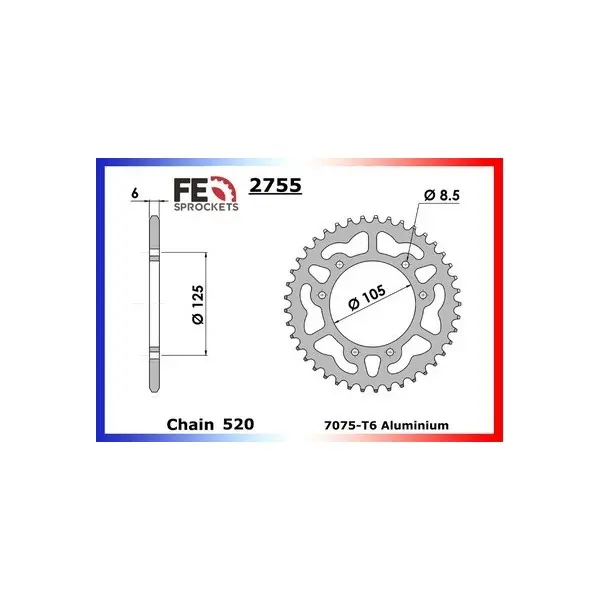 KIT CHAINE FE 125.HALLEY 4T 10/12 13X48 OR