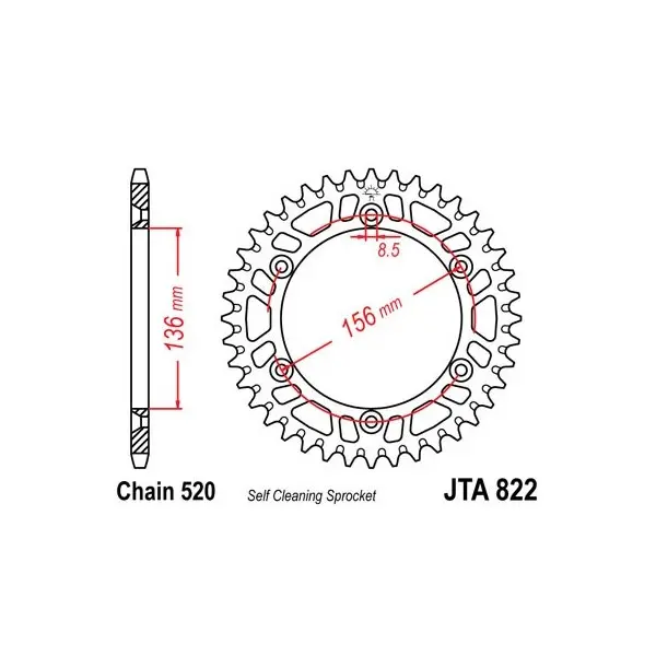 Couronne JT SPROCKETS aluminium Ultra-Light anti-boue 822 - 520