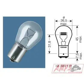 BOITE 10 AMPOULES 12V-21/5W / STOP 2 FILS CULOT BAY15D