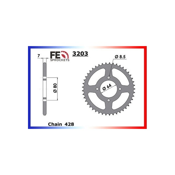 Couronne Arrière de transmission en Acier - RS DX - 125 - YAMAHA  1977-1979  