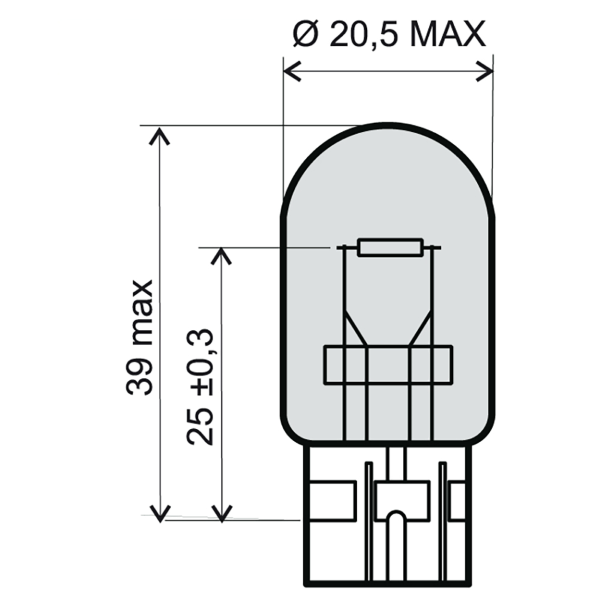 Ampoule RMS 12V 21W T20 - Blanche 