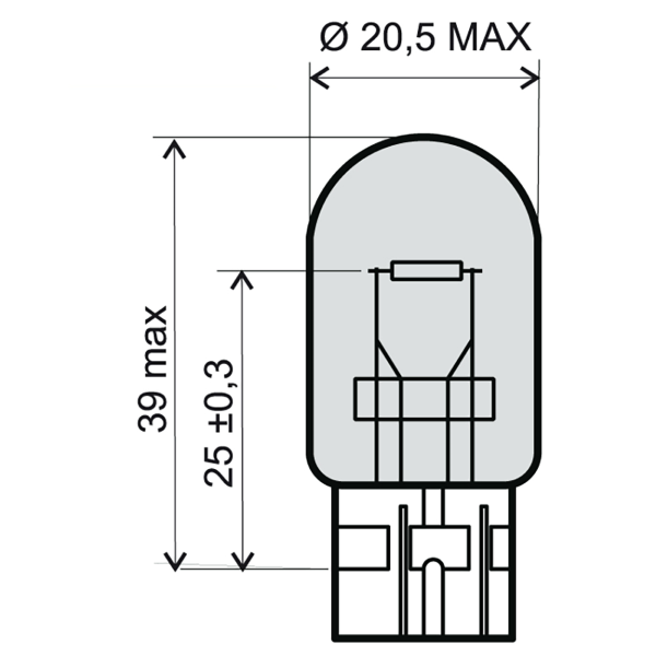 Ampoule RMS 12V 21W T20 - orange 