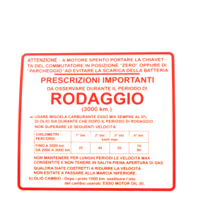 Autocollant rodaggio RMS Classic Piaggio Vespa Gs 150cc 610292M