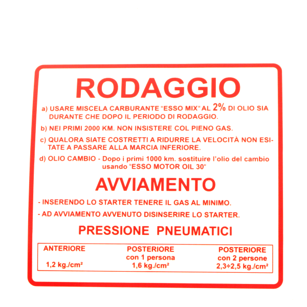 Autocollant RMS Rodaggio classique Piaggio Vespa 50-90-125cc 610170M002 