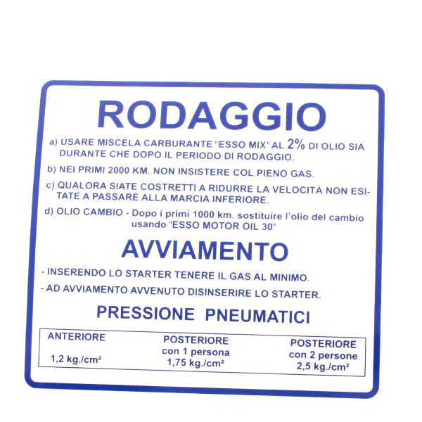 RMS Classique Bleu Rodaggio Piaggio Vespa Rallye 180-200cc 610170M001 