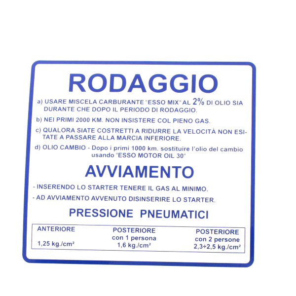 Insigne rodaggio RMS Classic Piaggio Vespa 50-90-125cc 610170M003 